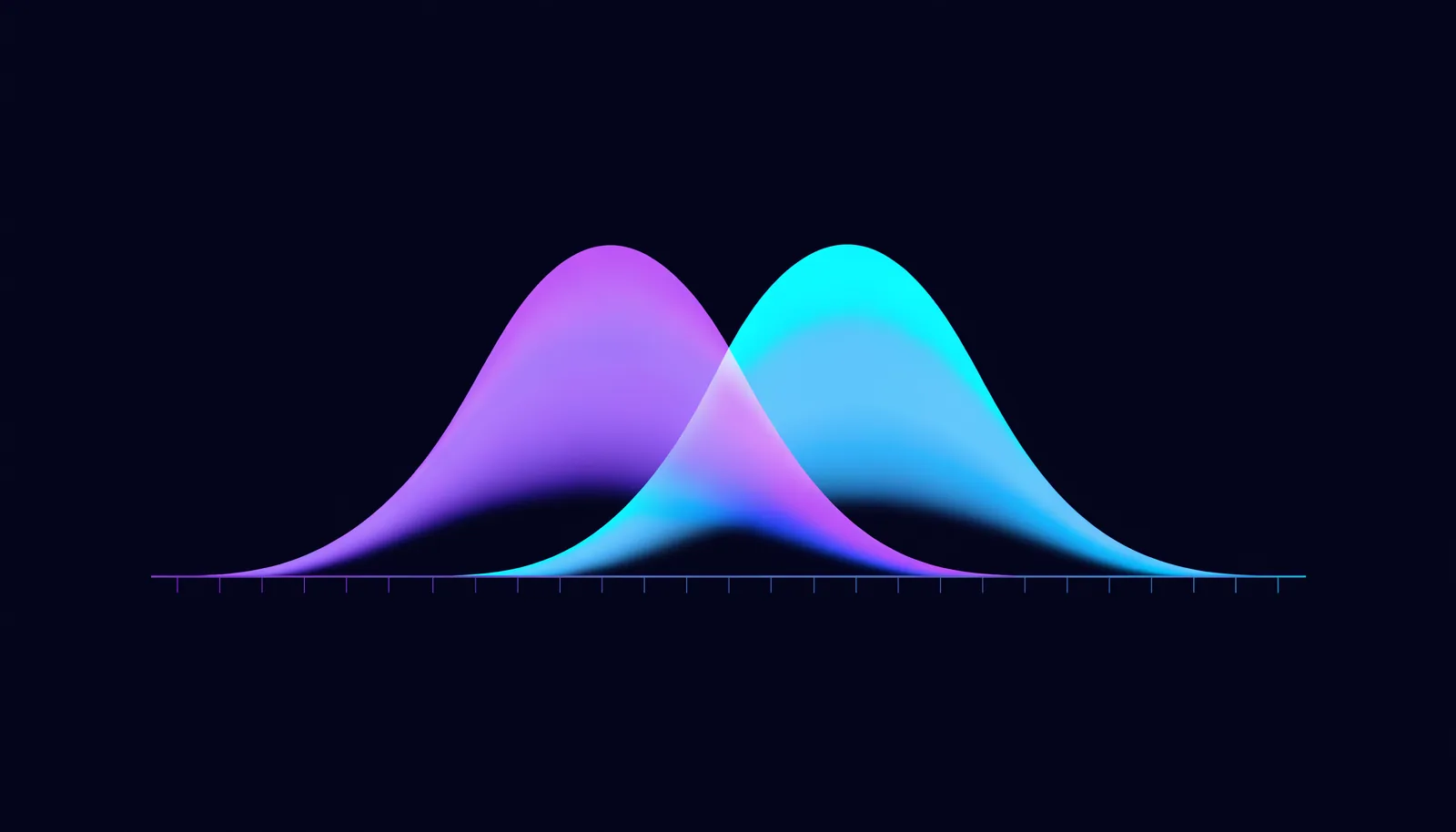Abstract illustration of two overlapping probability distributions sharing a bright region