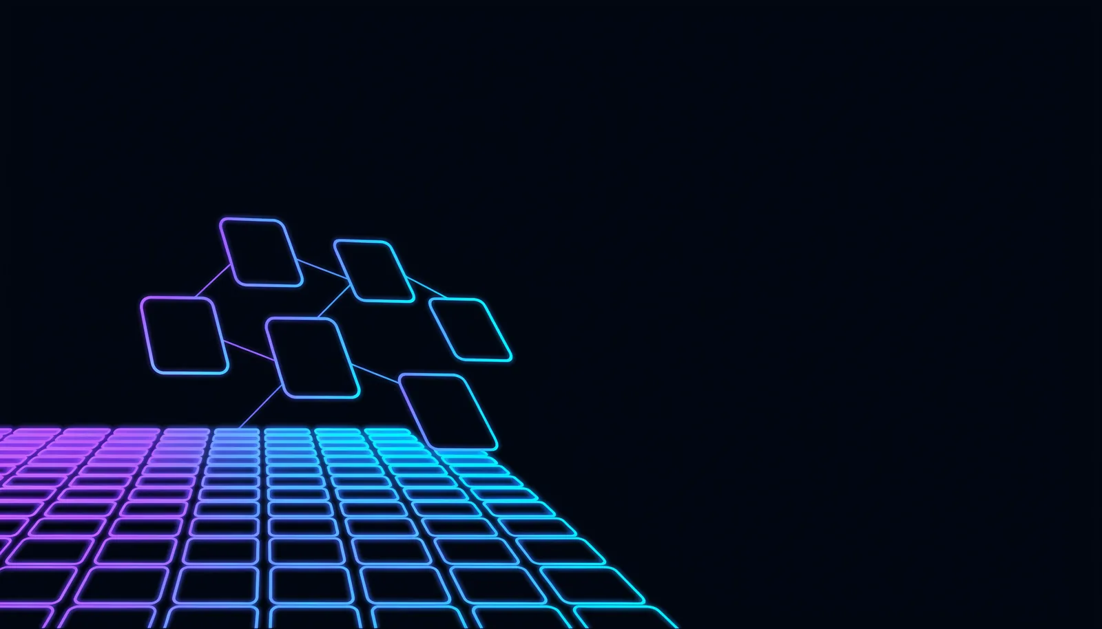 Abstract illustration of a card grid with six cards lifted forward and linked