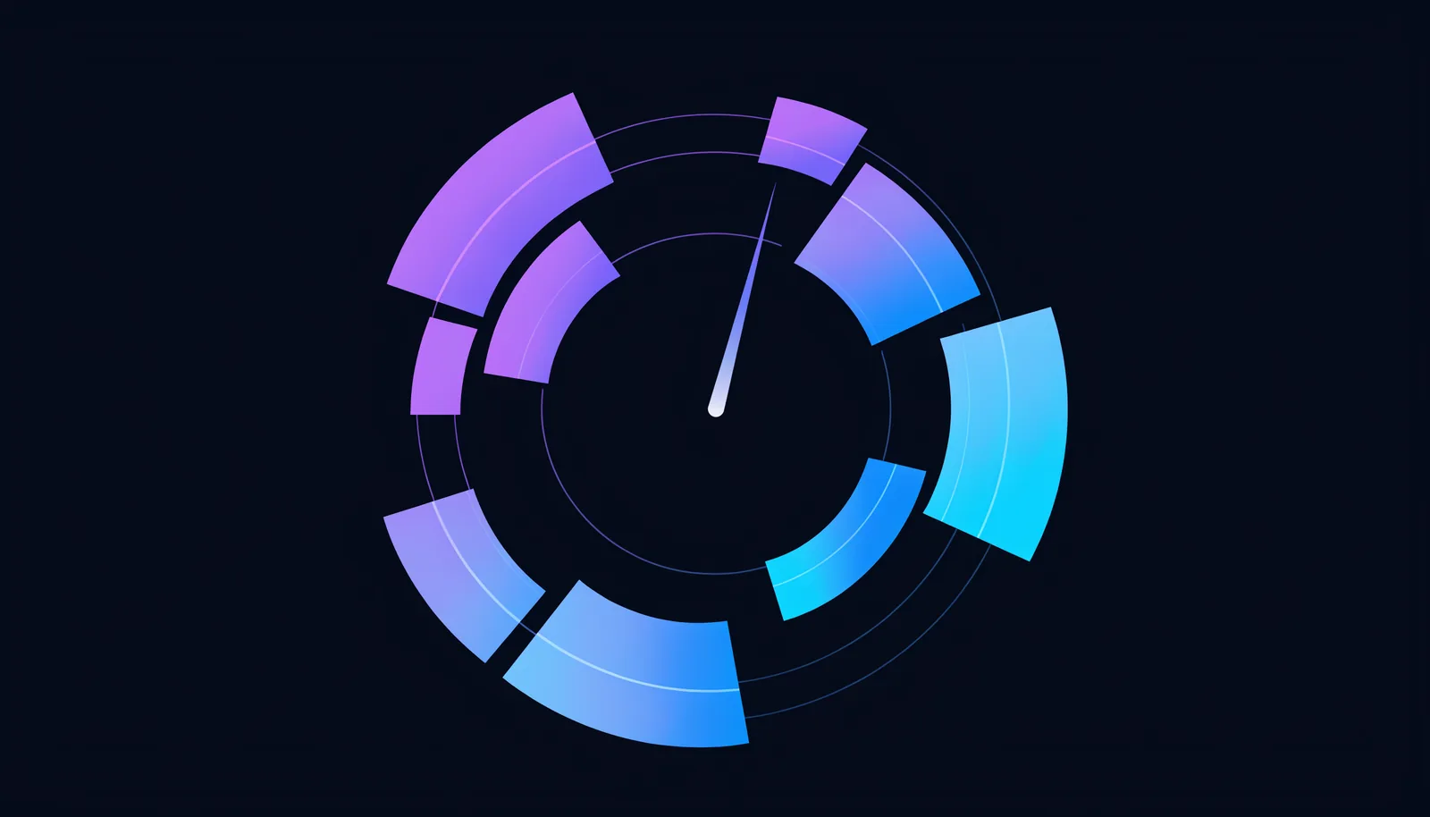 Abstract segmented instrument dial with two thirds of its segments illuminated