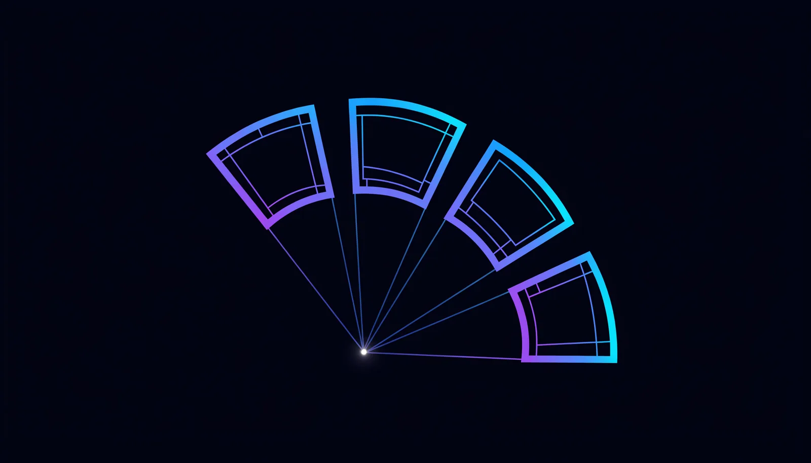 Abstract illustration of four answer panels converging their light on a single citation point