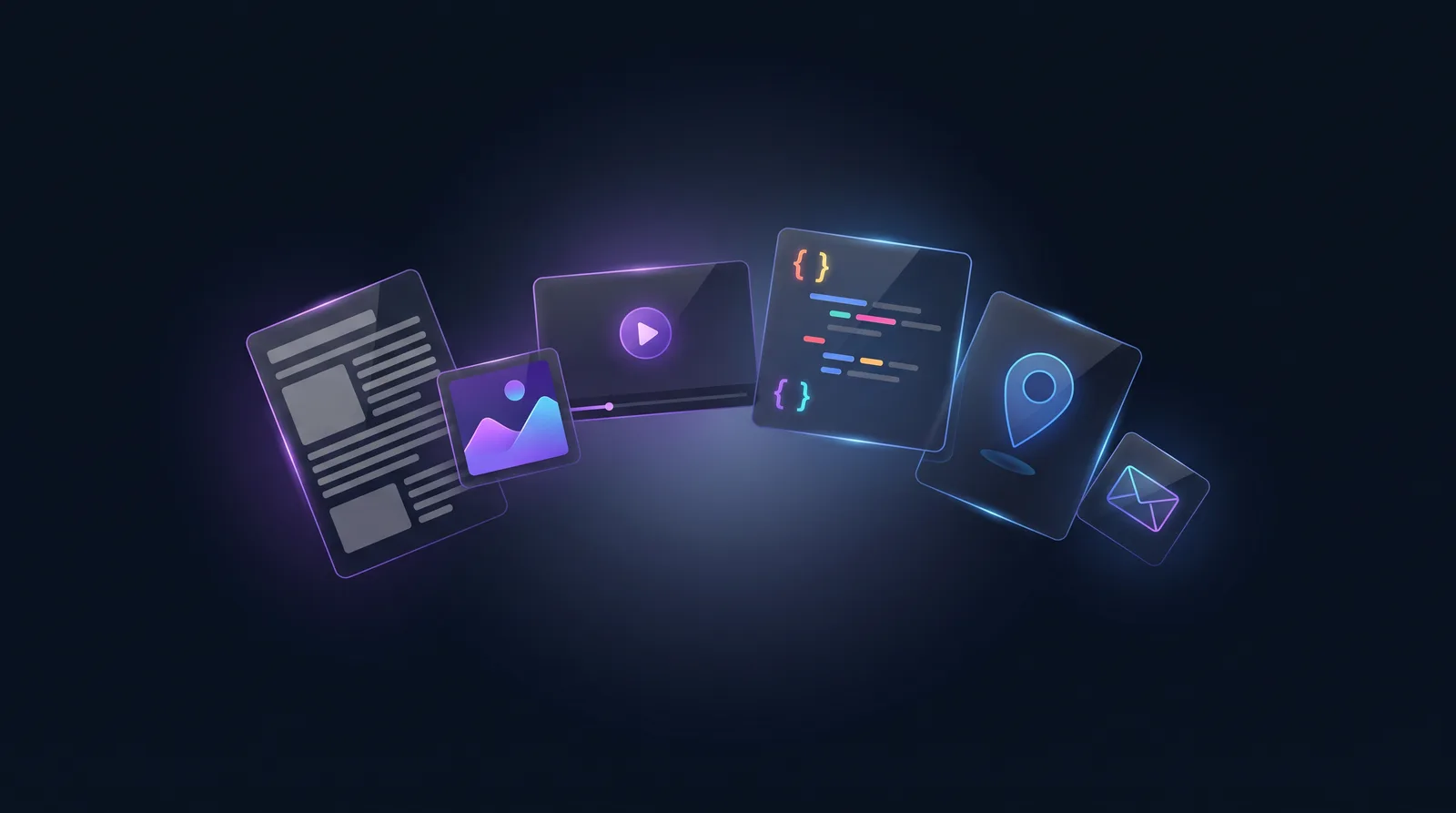 Content assets: an article, images, a short video, structured data, a business listing and an email